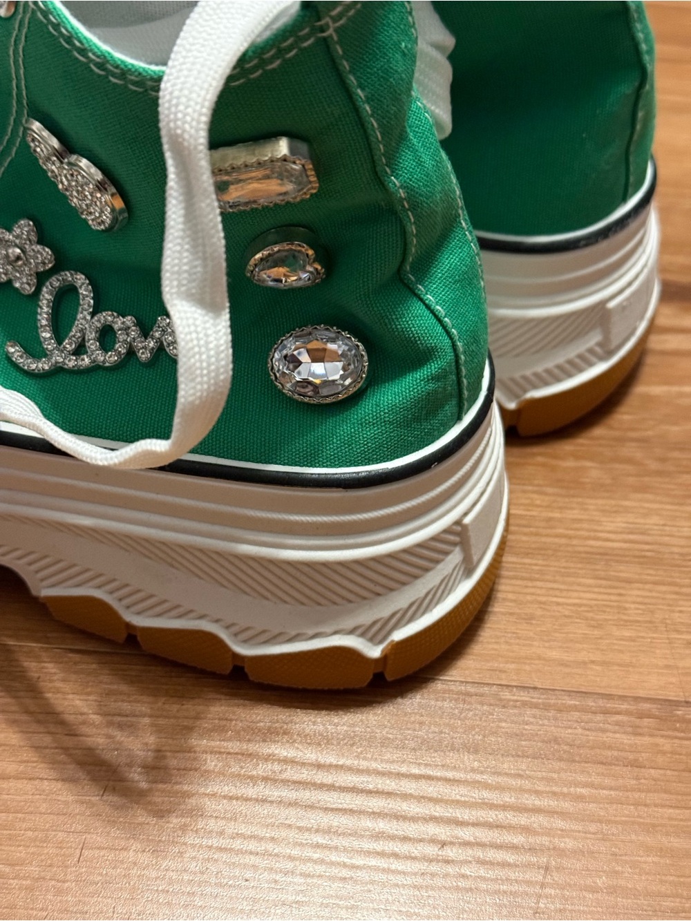 Green Platform Crystal-Embellished High Top Sneakers - Picture 3 of 4